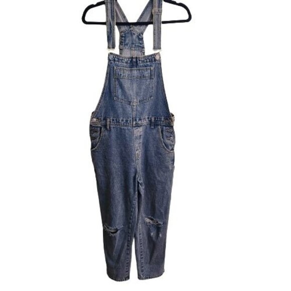 Denim Busted Knee Bib Overalls Size M - Picture 1 of 6